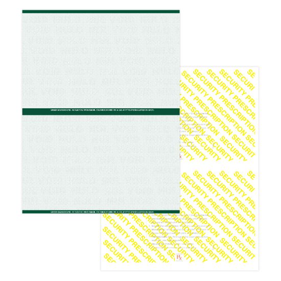 Picture of Medicaid-Compliant High-Security Perforated Laser Prescription Forms, 1/2-Sheet, 2-Up, 8-1/2in x 11in, Green, Pack Of 5,000 Sheets