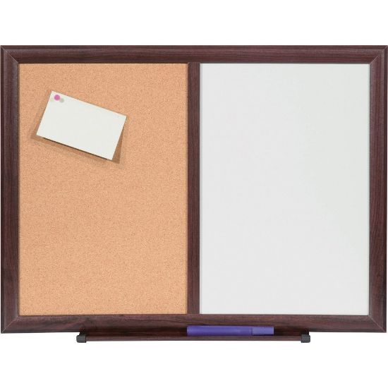 Picture of Lorell Non-Magnetic Melamine Dry-Erase Whiteboard Cork Combo Board, 48in x 36in, Mahogany Wood Frame