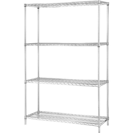 Picture of Lorell Industrial Chrome Wire Shelving Starter Kit, 48in W x 18inD, Steel/Chrome