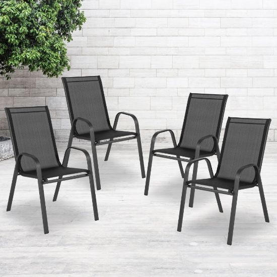 Picture of Flash Furniture Brazos Series Outdoor Stack Chairs, Black, Pack Of 4 Chairs