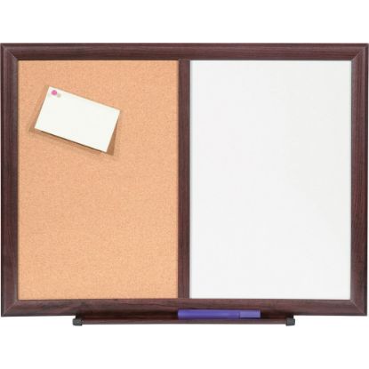 Picture of Lorell Non-Magnetic Melamine Dry-Erase Whiteboard Cork Combo Board, 24in x 18in, Mahogany Wood Frame