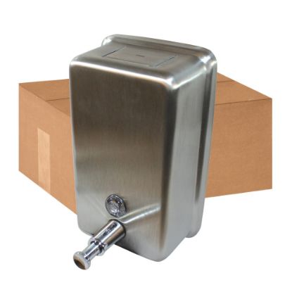 Picture of Genuine Joe Stainless Vertical Soap Dispenser - Manual - 1.25 quart Capacity - Stainless Steel - 24 / Carton