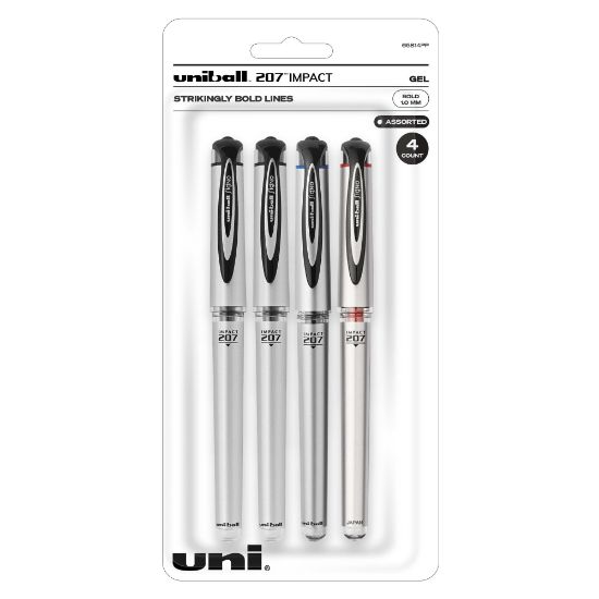 Picture of uni-ball 207 Impact Gel Pens, Bold Point, 1.0 mm, Assorted Barrels, Assorted Ink Colors, Pack Of 4