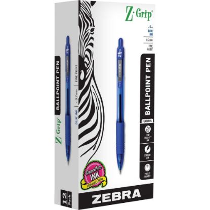 Picture of Zebra Pen Z-Grip Retractable Ballpoint Pens - 0.7 mm Pen Point Size - Retractable - Blue - 1 Dozen