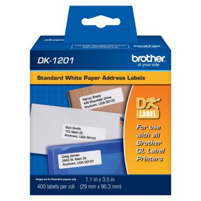 Picture of Brother DK-1201 Standard Address Labels, DK1201, 3 1/2in x 1 1/2in, White, Pack Of 400