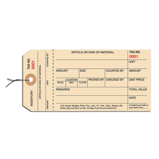 Picture of B O X Packaging Pre-Wired 1-Part Stub-Style Inventory Tags, # 8, 4000-4999, 6 1/4in x 3 1/8in, Manila, Case Of 1,000