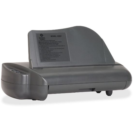 Picture of Business Source Electric Adjustable 3-hole Punch - 3 Punch Head(s) - 30 Sheet Capacity - 1/4in Punch Size - Gray