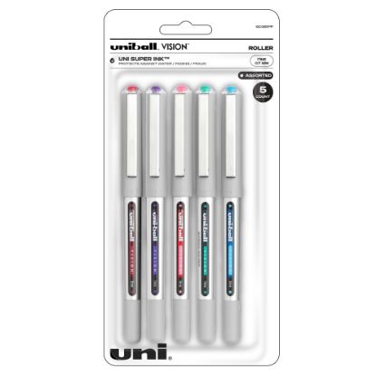 Picture of uni-ball Vision Rollerball Pens, Fine Point, 0.7 mm, Assorted Barrels, Assorted Ink Colors, Pack Of 5