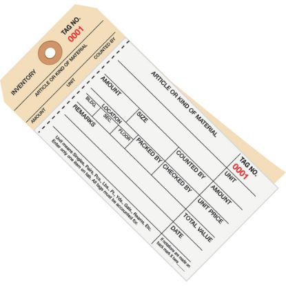 Picture of B O X Packaging Manila Inventory Tags, 2-Part Carbonless Stub Style, 0-499, Box Of 500