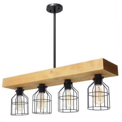 Picture of Lalia Home 4-Light Farmhouse Beam Pendant, 7-1/2inW, Light Wood/Black