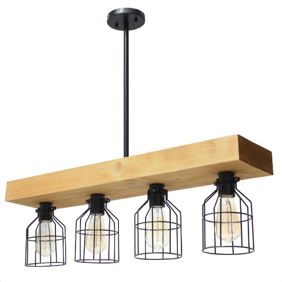 Picture of Lalia Home 4-Light Farmhouse Beam Pendant, 7-1/2inW, Light Wood/Black