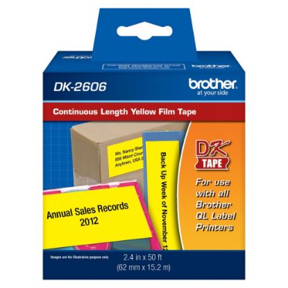 Picture of Brother DK-2606 Black-On-Yellow Tape, Continuous-Feed Film Roll, 2.5in x 50ft