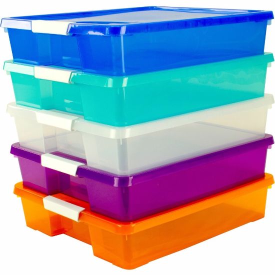 Picture of Storex Stackable Craft Boxes, Small Size, 3in x 14in x 14in, Assorted Bright, Carton Of 5