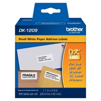 Picture of Brother DK-1209 Small Address Labels, White, 2 1/2in x 1 1/2in, Roll Of 800