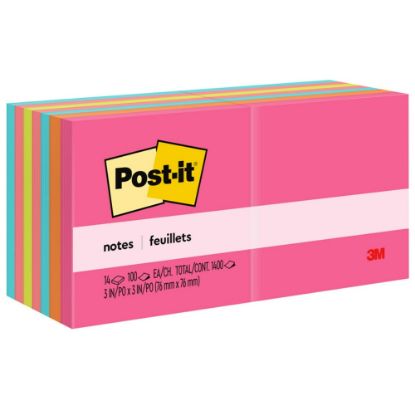 Picture of Post-it Notes, 3 in x 3 in, 14 Pads, 100 Sheets/Pad, Clean Removal, Poptimistic Collection