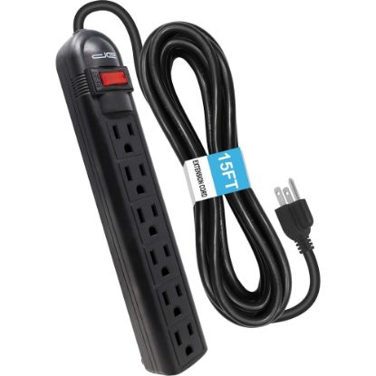 Picture of Digital Energy World 6-Outlet Surge Protector Power Strip with 15-Foot Cord (Black) - 6 x AC Power - 1875 VA - 350 J - 120 V AC Input - 15 ft