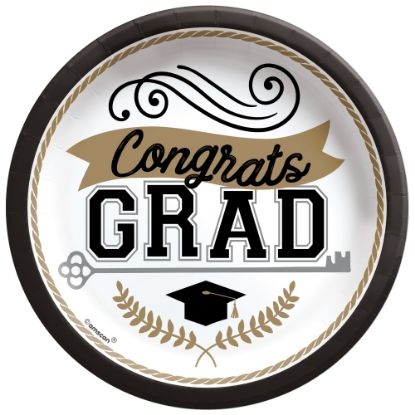 Picture of Amscan Graduation Achievement Is Key Round Paper Plates, 6-3/4in, Black, Pack Of 100 Plates