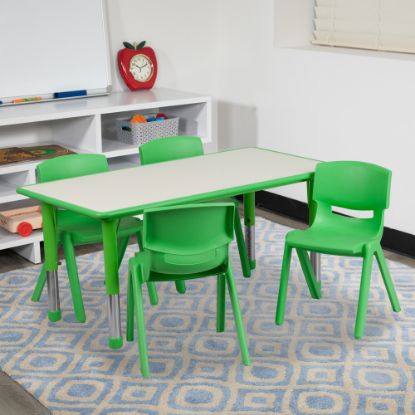 Picture of Flash Furniture Rectangular Plastic Height-Adjustable Activity Table Set With 4 Chairs, 23-1/2inH x 23-5/8inW x 47-1/4inD, Green