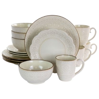 Picture of Elama Contessa 16-Piece Scalloped Dinnerware Set, Ivory