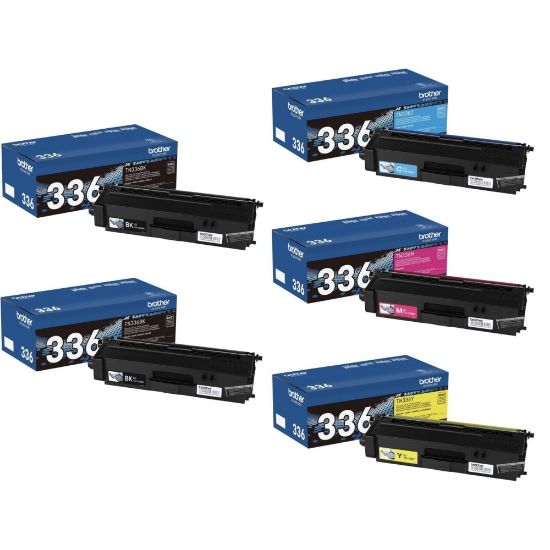 Picture of Brother TN336 Black; Cyan; Magenta; Yellow High Yield Toner Cartridges, Pack Of 5 Cartridges, TN336BBCMY-OD