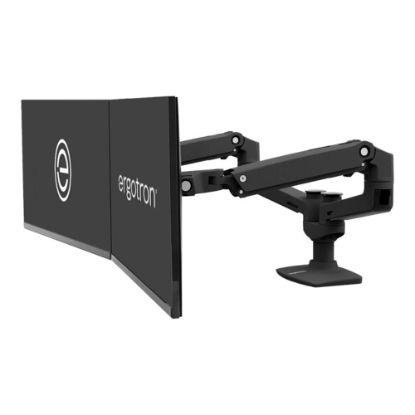 Picture of Ergotron LX Dual Side-by-Side Arm - Mounting kit (desk clamp mount, grommet mount, pole, 2 articulating arms, t-bracket) - Patented Constant Force Technology - for 2 LCD displays - aluminum, steel - matte black - screen size: up to 27in