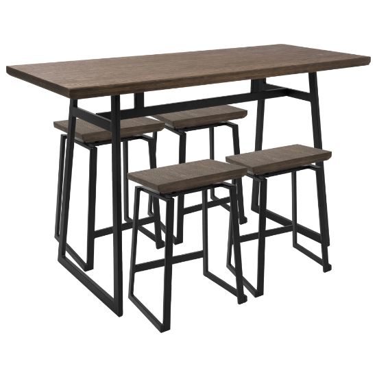 Picture of Lumisource Geo Industrial Black/Brown Counter Table With 4 Black/Brown Chairs