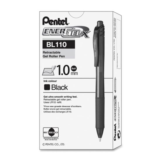 Picture of Pentel EnerGel-X Retractable Gel Pens, Bold Point, 1.0 mm, Black Barrel, Black Ink, Pack Of 12 Pens