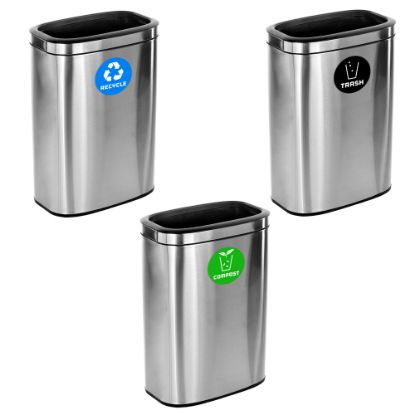 Picture of Alpine Industries Recycle Trash Compost Cans, 10.5 Gallons, Silver, Pack Of 3 Cans