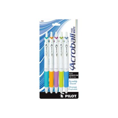 Picture of Pilot Acroball Retractable Pens, Fine Point, 0.7 mm, White Barrel, Black Ink, Pack Of 5 Pens