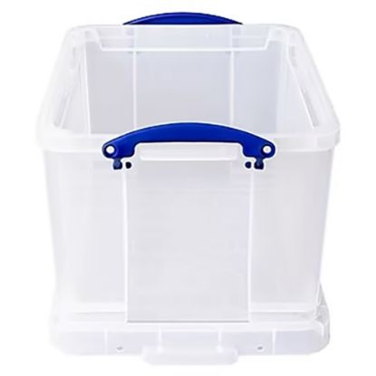 Picture of Really Useful Box Plastic Storage Container With Built-In Handles And Snap Lid, 32 Liters, 19in x 14in x 12in, Clear