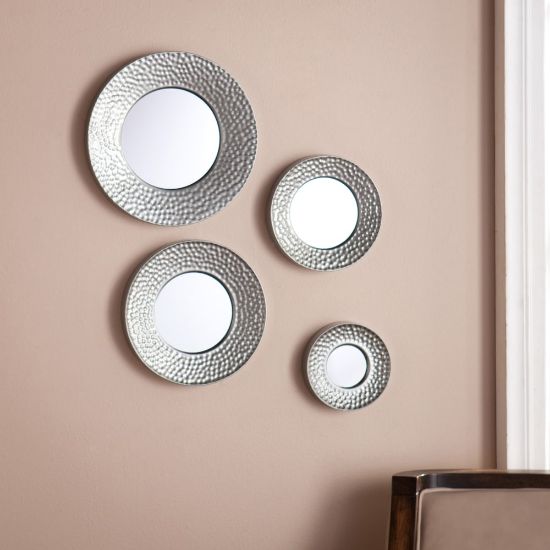 Picture of SEI Furniture Silver Sphere Wall Mirrors, Hammered Silver, Set Of 4