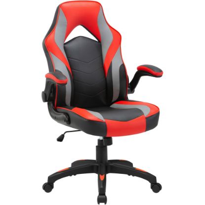 Picture of Lorell High-Back Gaming Chair - For Gaming - Vinyl, Nylon - Red, Black, Gray