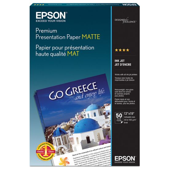 Picture of Epson Premium Presentation Paper, White, 13in x 19in, 50 Sheets Per Pack, 44 Lb, 97 Brightness