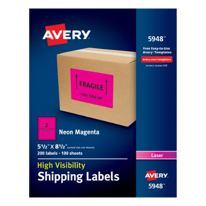 Picture of Avery High-Visibility Permanent Shipping Labels, 5948, 5 1/2in x 8 1/2in, Neon Magenta, Pack Of 200