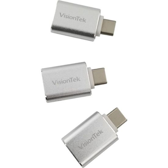 Picture of VisionTek USB-C to USB-A (M/F) 3 Pack Adapters - USB-C to USB adapter plug male to female (x3) supports USB 3.0 / USB 3.1 Host works with flash drives, keyboards, mice, external storage