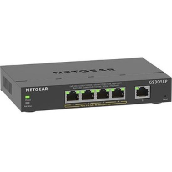 Picture of Netgear 5-Port Gigabit Ethernet SOHO Smart Managed Plus PoE Switch with 4-Port PoE+ - 5 Ports - Manageable - 2 Layer Supported - 63 W PoE Budget - Twisted Pair - PoE Ports - Desktop, Wall Mountable - 5 Year Limited Warranty