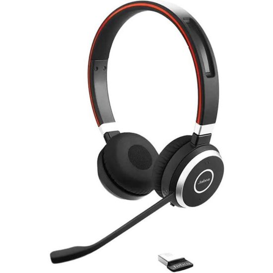 Picture of Jabra Evolve 65 Headset - Stereo - Mini USB - Wireless - Bluetooth - 98.4 ft - 20 Hz - 20 kHz - Over-the-head, On-ear - Binaural - Supra-aural - Uni-directional, Electret Condenser Microphone - Noise Canceling - Black