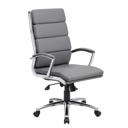 Picture of Boss Office Products CaressoftPlus Vinyl Ergonomic High-Back Chair, Gray/Chrome