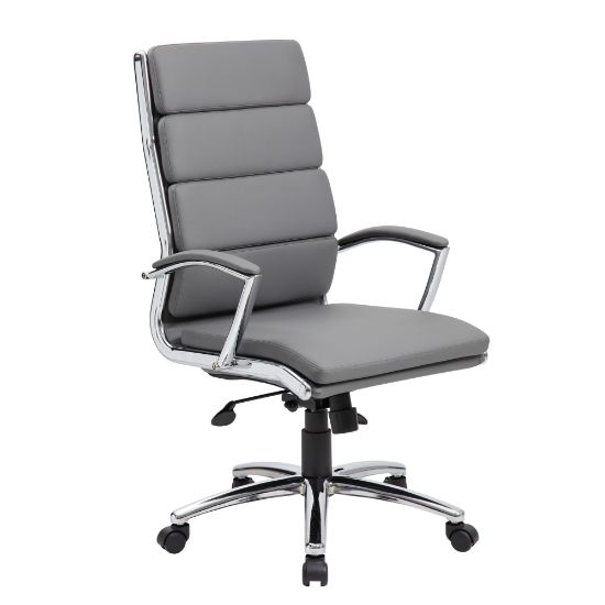 Picture of Boss Office Products CaressoftPlus Vinyl Ergonomic High-Back Chair, Gray/Chrome