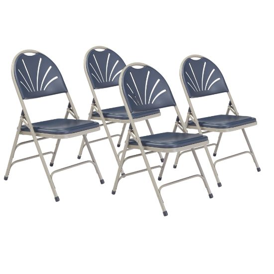 Picture of National Public Seating 1100 Series Deluxe Fan-Back With Triple-Brace Double Hinge Folding Chairs, Dark Blue/Gray, Pack Of 4 Chairs