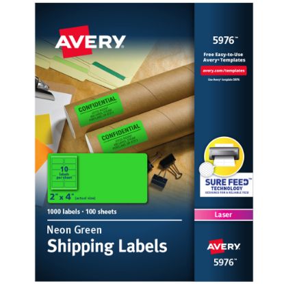 Picture of Avery High-Visibility Shipping Labels, AVE5976, 2in x 4in, Neon Green, Box Of 1000