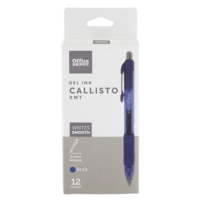 Picture of Office Depot Brand Callisto Retractable Gel Ink Pens, Medium Point, 0.7 mm, Transparent Blue Barrel, Blue Ink, Pack Of 12 Pens