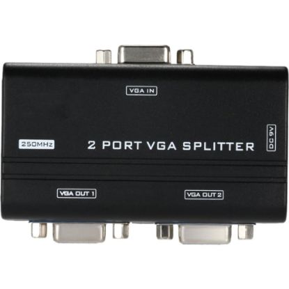 Picture of 4XEM 2-Port VGA Splitter 250 MHz - 250 MHz to 250 MHz - 1920 x 1440 - 213 ft Maximum Operating Distance - VGA In - VGA Out - Silver Plated - Black