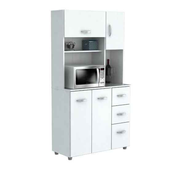 Picture of Inval Storage Cabinet With Microwave Stand, 6 Shelves, 66inH x 35inW x 15inD, Laricina White