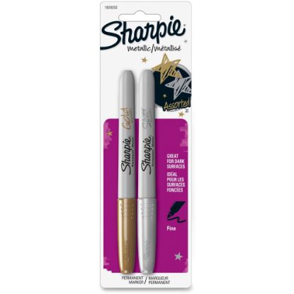 Picture of Sharpie Metallic Permanent Markers - Fine Marker Point - Gold, Silver Alcohol Based Ink - 2 / Set