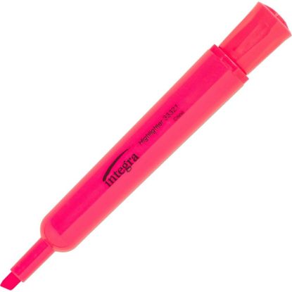 Picture of Integra Chisel Desk Liquid Highlighters - Chisel Marker Point Style - Fluorescent Pink - 1 Dozen