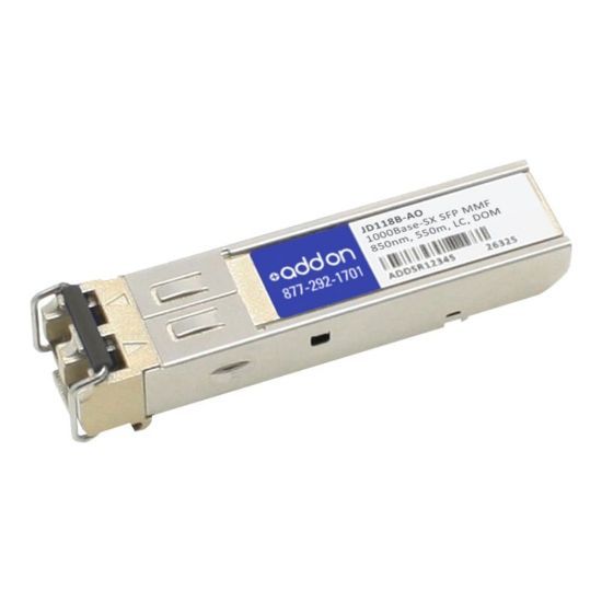 Picture of AddOn HP JD118B Compatible SFP Transceiver - SFP (mini-GBIC) transceiver module - GigE - 1000Base-SX - LC multi-mode - up to 1800 ft - 850 nm