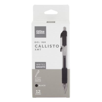 Picture of Office Depot Brand Callisto Retractable Gel Ink Pens, Medium Point, 0.7 mm, Transparent Black Barrel, Black Ink, Pack Of 12 Pens