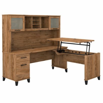 Picture of Bush Furniture Somerset 72inW 3-Position Sit-to-Stand L-Shaped Desk With Hutch, Fresh Walnut, Standard Delivery