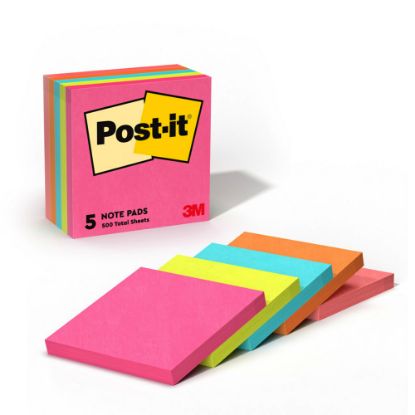 Picture of Post-it Notes, 3 in x 3 in, 5 Pads, 100 Sheets/Pad, Clean Removal, Poptimistic Collection